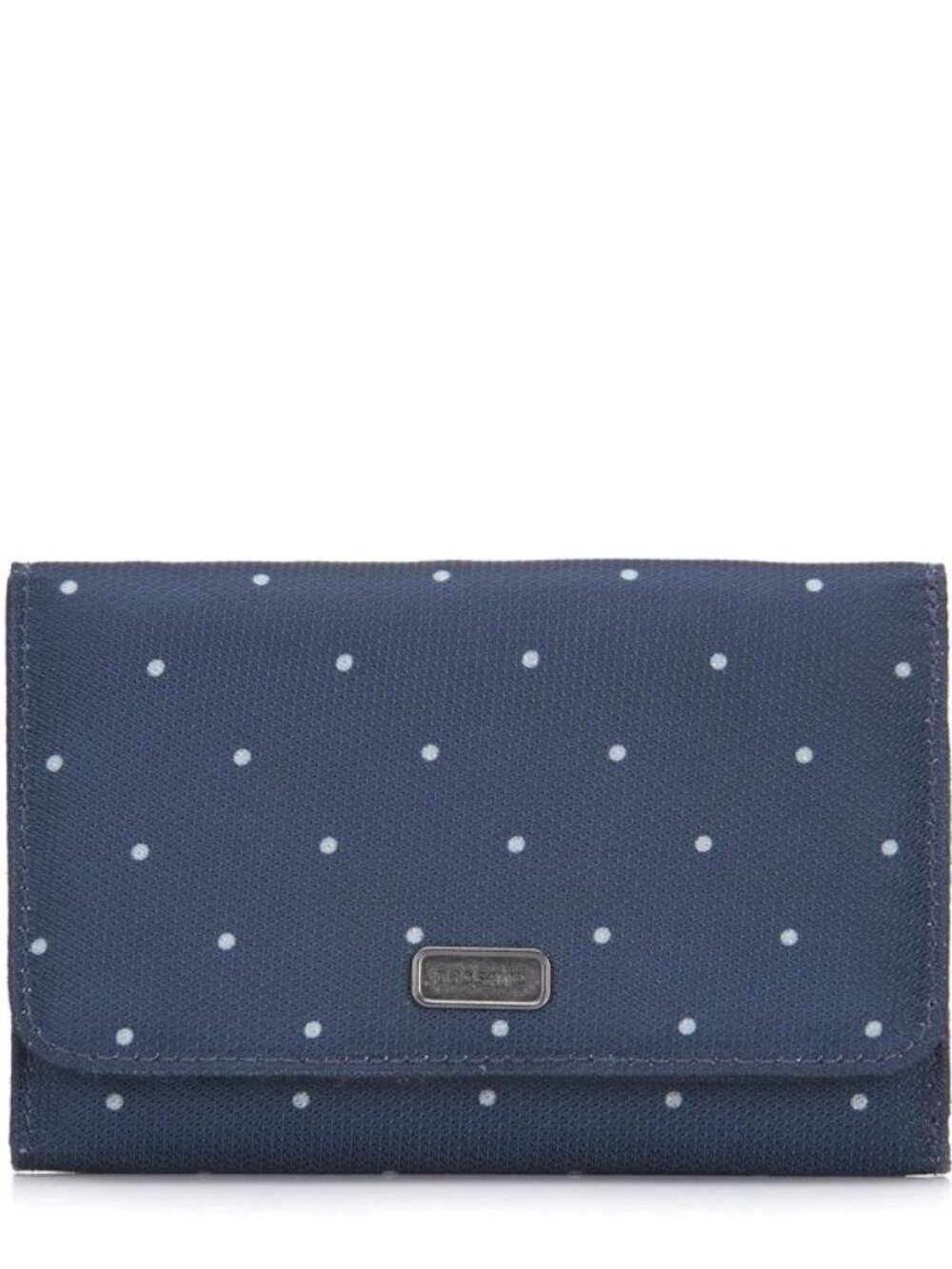 Pacsafe  Daysafe RFID Blocking Trifold Wallet  Navy Polka Dot  New with Tags